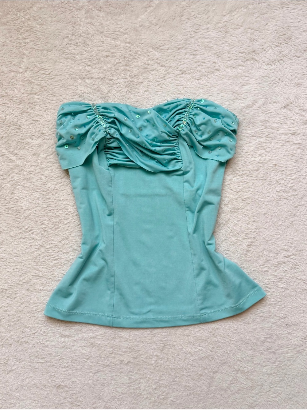 Vintage Andartu fairy sequin teal strapless top